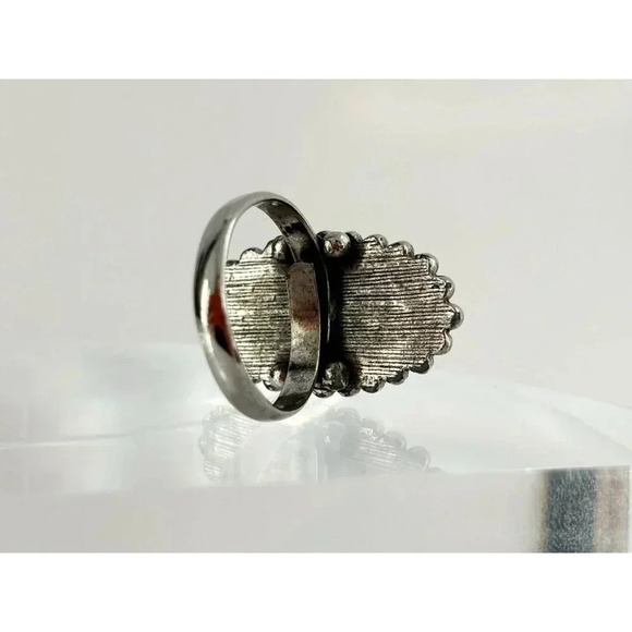 Silver Toned Textured Bead Faux Turquoise Adjustable Southwest Style Ring - sz 6 - Picture 5 of 10
